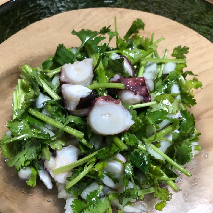 暑い日にさっぱりパクチーサラダ!蛸の歯応えが最高!